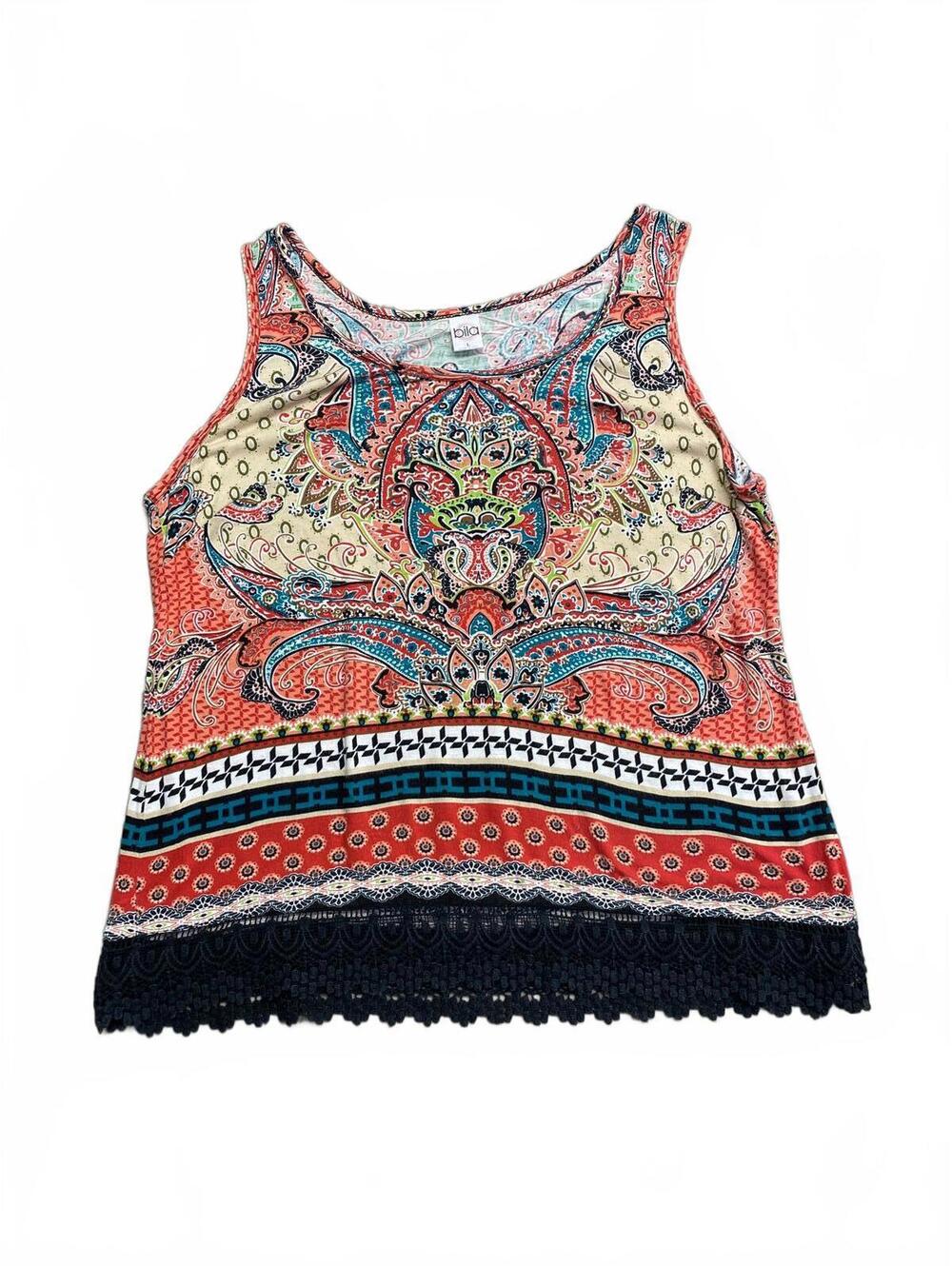 bila Women's Large Multicoloured Patterned Tank Top With Lace Bottom